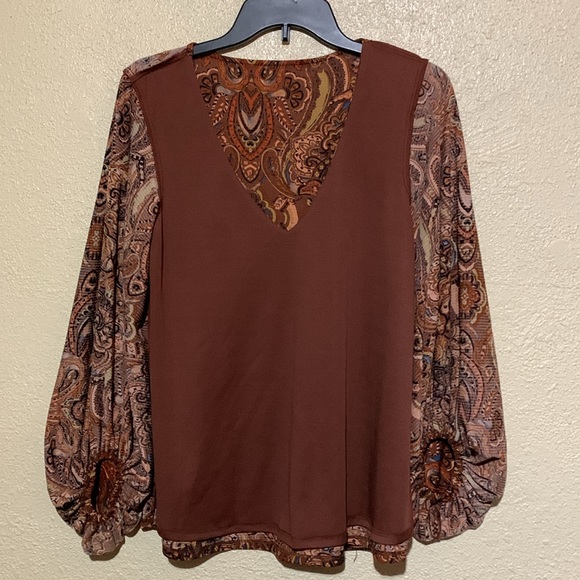 Willow Root Top Blouse S Stretchy Long Sleeve V-Neck Paisley Floral Polyester - Picture 14 of 16